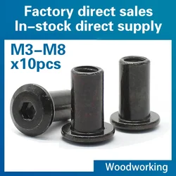 10pcs/lot M3 M4 M5 M6 M8 Black Zin Plated Large Flat Hex Hexagon Socket Head Rivet Connector Insert Joint Sleeve Cap Butt Nut