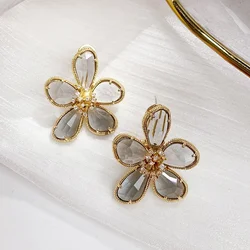 Fashion Elegant Flower Earrings for Women Floral Crystal Luxury Jewelry New Korean Earings Trendy Bridal Earrings for Wedding