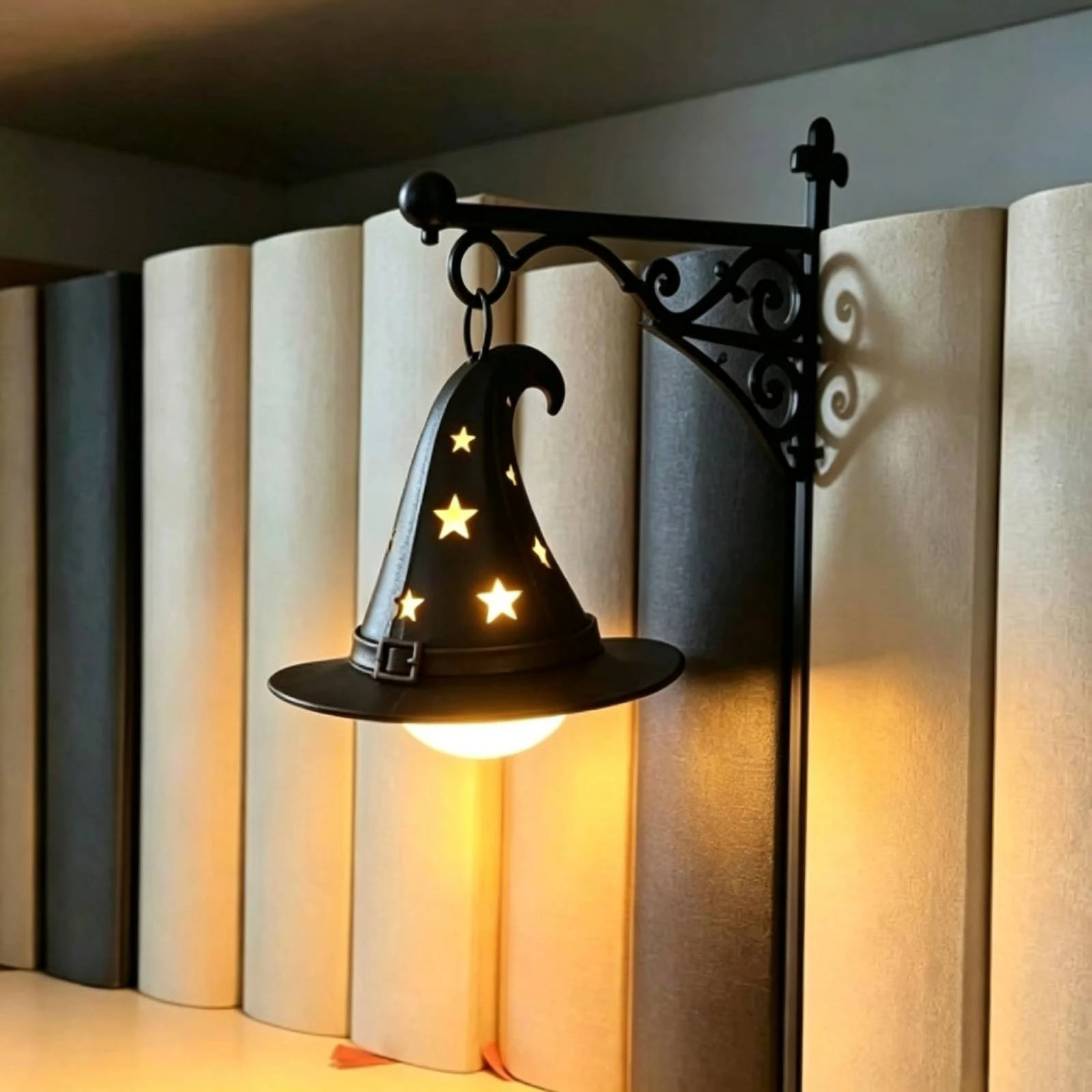 Vintage Bookcase Lamp Warm Glow & Easy Placement Fantasy Design & Versatile for Study Corner Home Library Decor