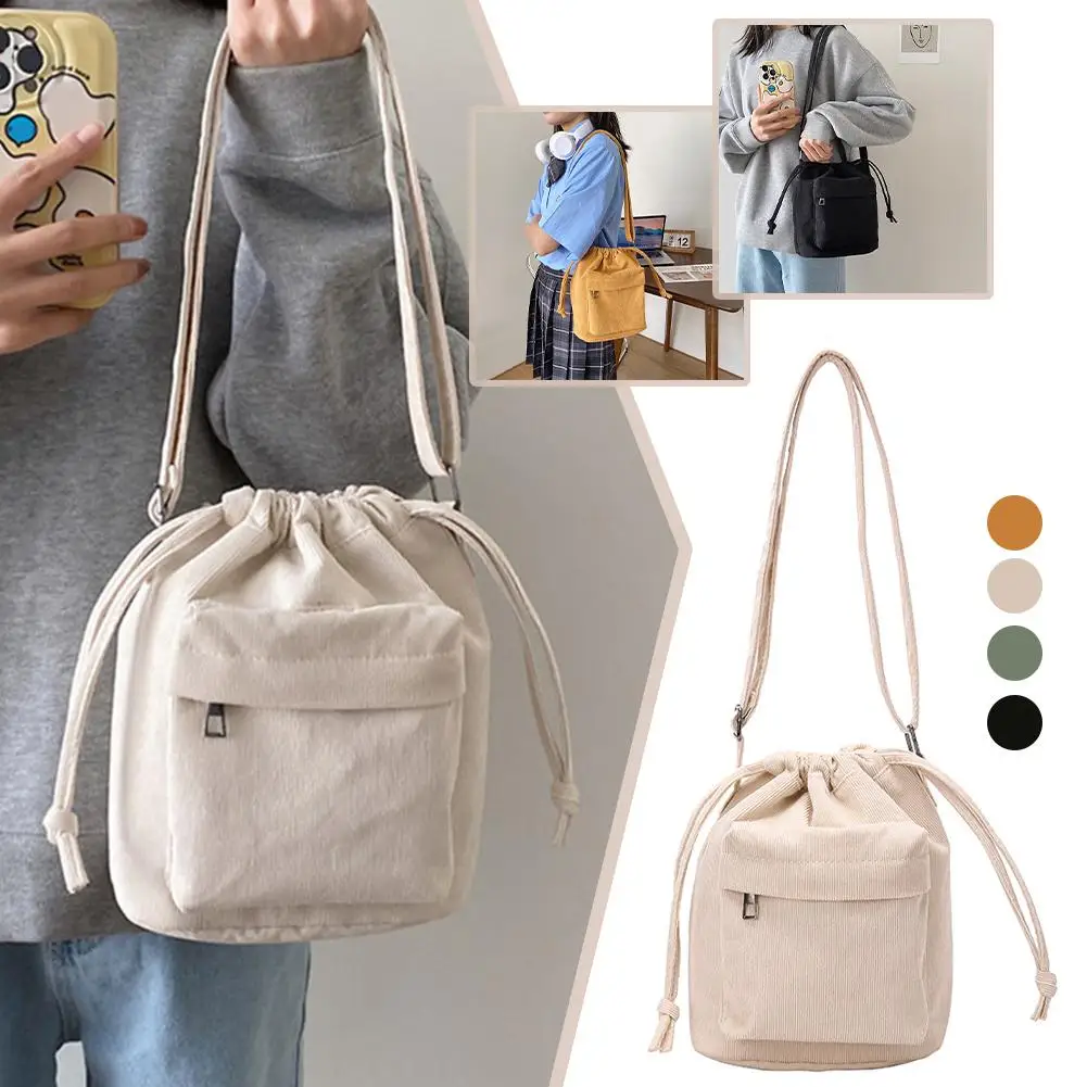 Nova bolsa feminina de ombro médio estilo moda cordão balde saco casual luz juventude crossbody saco
