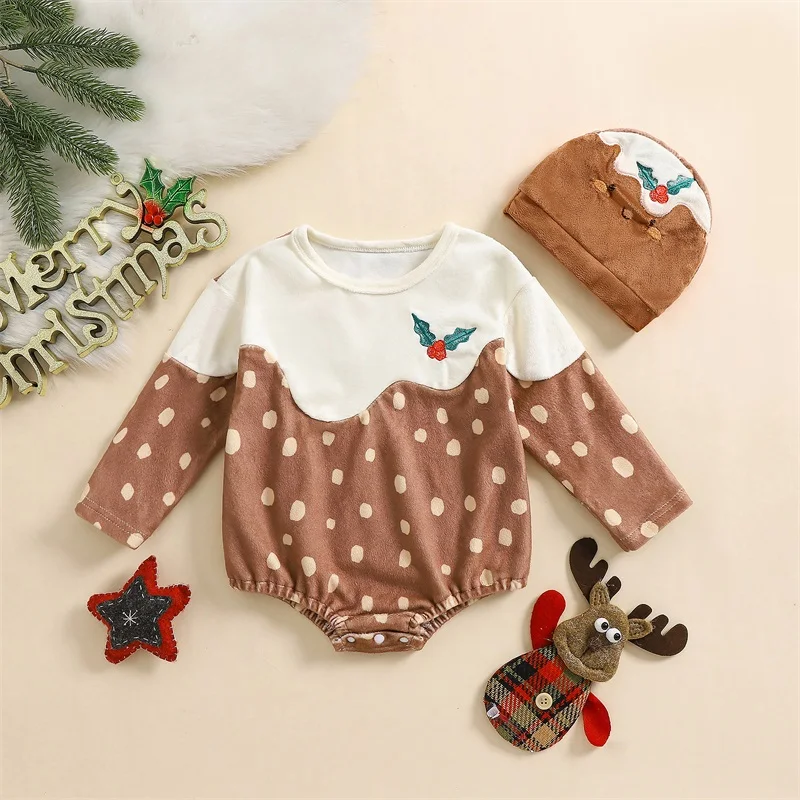 

Infant Unisex Jumpsuits Winter Outfits Snowflake Patterned Hooded Rompers with Matching Beanie for Newborns