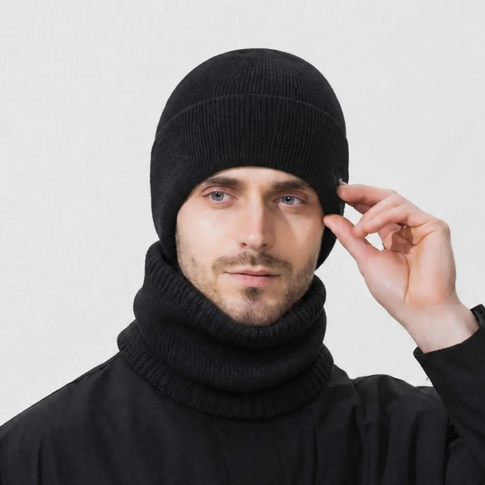 Solid Color Knitted Beanies Windproof Stretch Knitted Winter Hat Ear Protection Crochet Design Pullover Hat Neck Warmer