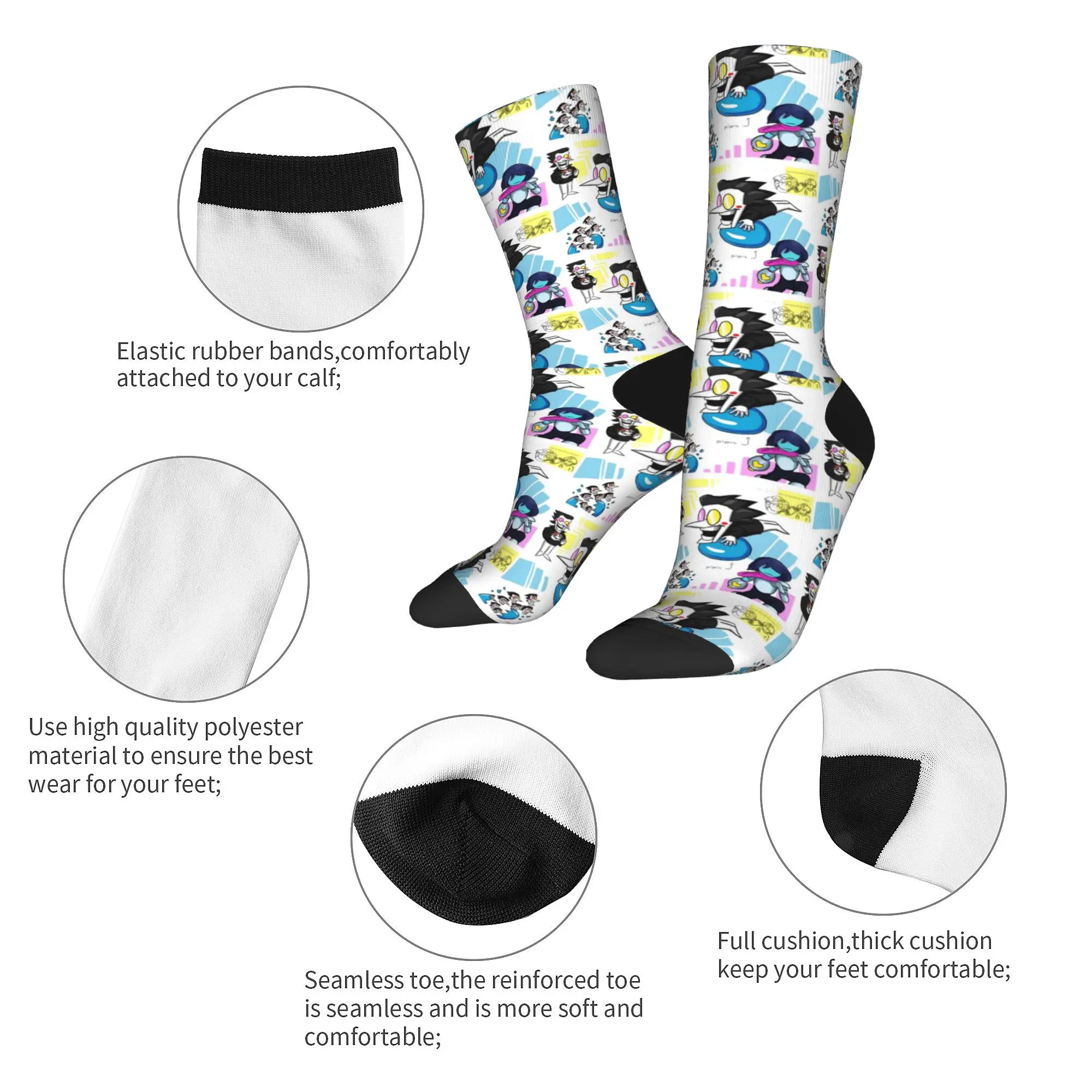 Retro Spamton Sticker Deltarune Spamton Soccer Socks  Polyester Crew Socks for Women Men Non-slip