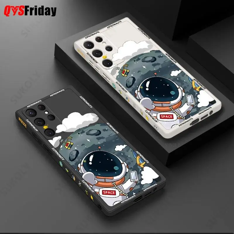 Space Astronaut Case For Samsung Galaxy S24 S23 S22 Ultra Plus S23 S21 S20 FE A53 A54 A55 A35 A25 A15 A16 5G Silicon Phone Cover