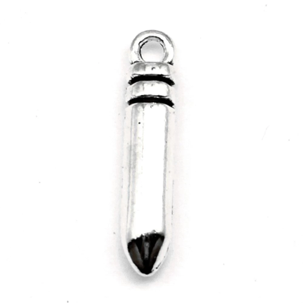 10pcs 4X23mm Bullet Head Charms Men Pendant Children Craft Trendy Jewelry Antique Silver Color