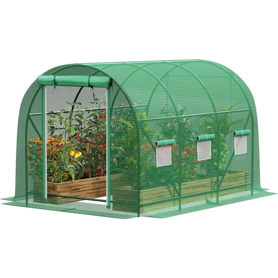 

Walk-in Tunnel Greenhouse Portable Plant Hot Housewith Dual Zippered Screen Doors and 6 Screen Windows Heavy Duty Plastic Plant