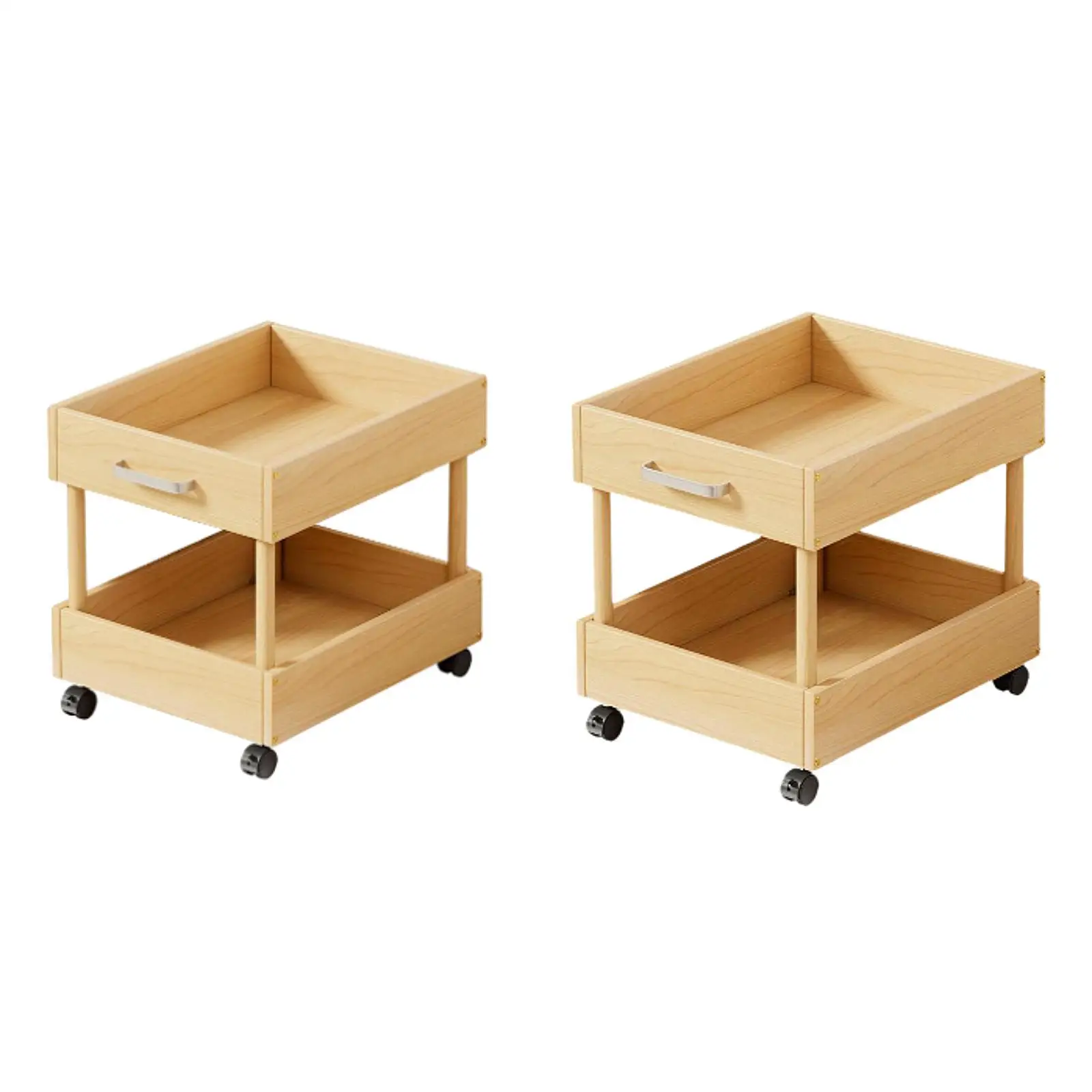 

Cart with Casters 2 Tiers Wood Rolling Utility Cart for Bedroom Hotel Office