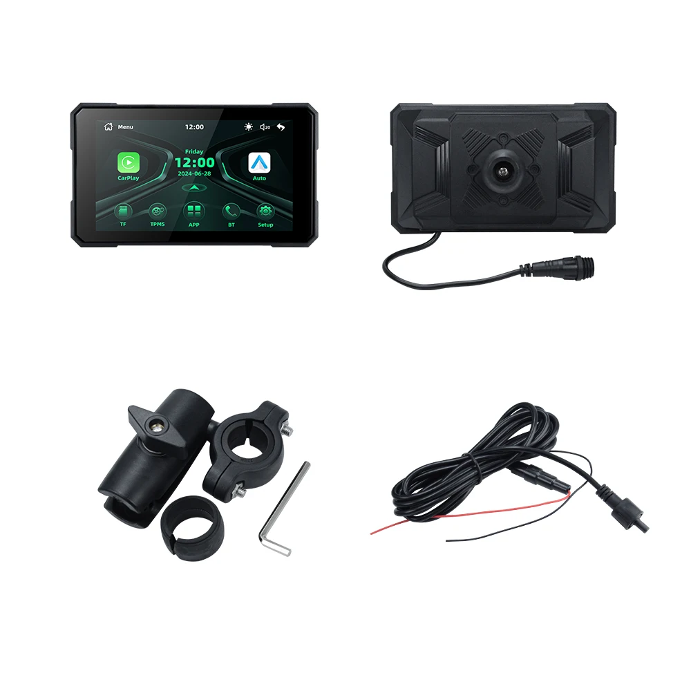 EKIY 5,0 inch draadloze CarPlay Moto Android Auto motorfiets dashboard scherm draagbare digitale GPS Moto navigatie TPMS