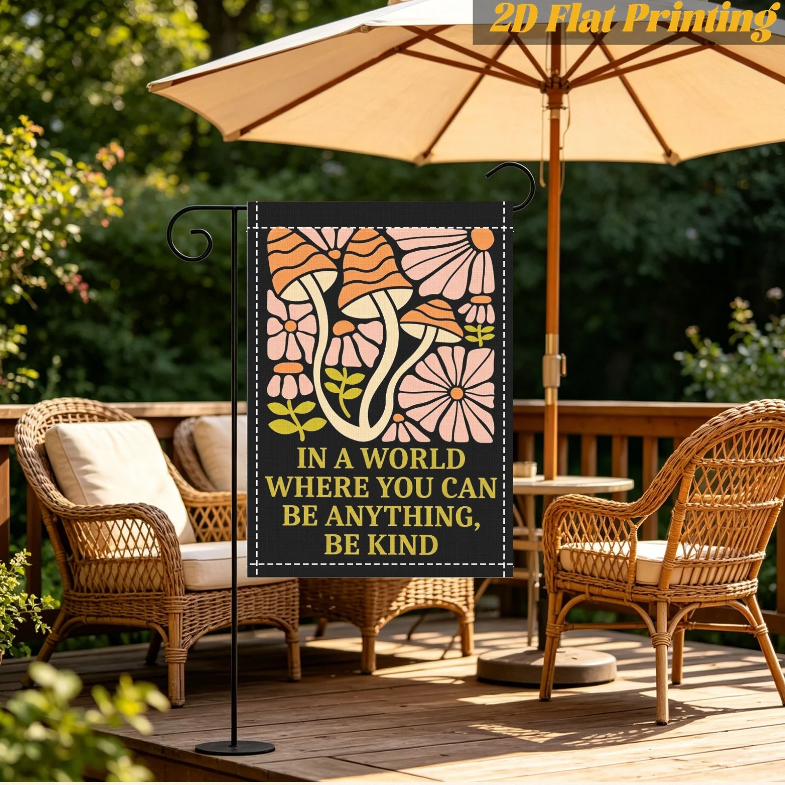 1pc Retro Mushroom Floral Garden Flag Be Kind Inspirational Quote Outdoor Yard Decor
