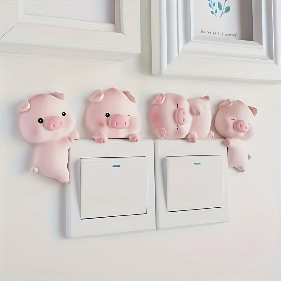 Cute Pig Switch Sticker, Resin Craft Wall Decal for Bedroom Outlet, Kawaii Farm Animal Home Decor Gift