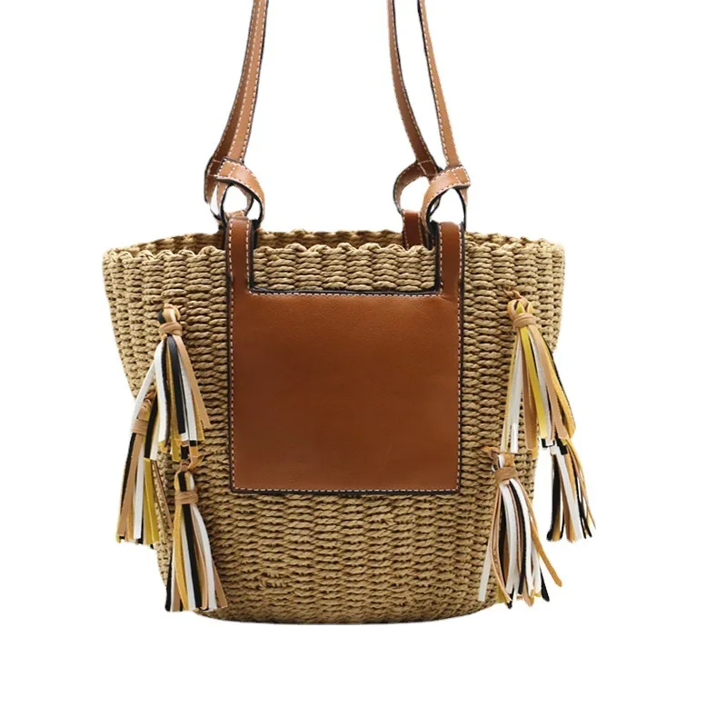 beach basket summer bag straw bag fashion beach bags big rattan tassel shoulder bags large capacity woven bag hand-made handbags