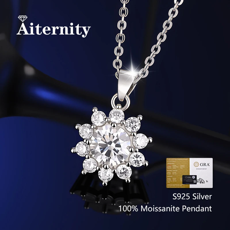 

D кулон с муассанитом, роскошный свадебный подсолнух для женщин, ювелирные изделия из стерлингового серебра 925 пробы, свадебное ожерелье с муассанитом и бриллиантами