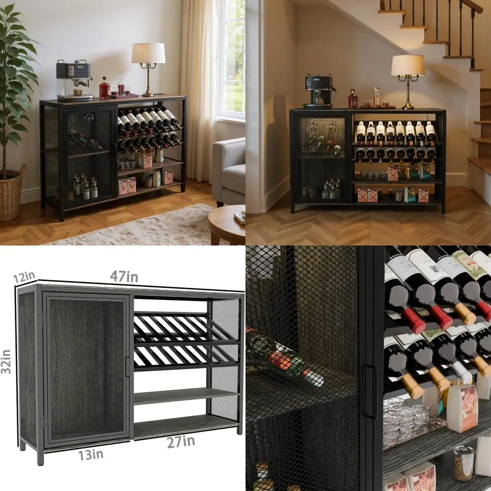 

Charging Station Wine Bar Cabinet, 47.3 Kitchen Coffee Bar Cabinet with Glass Rack & Lighted Storage