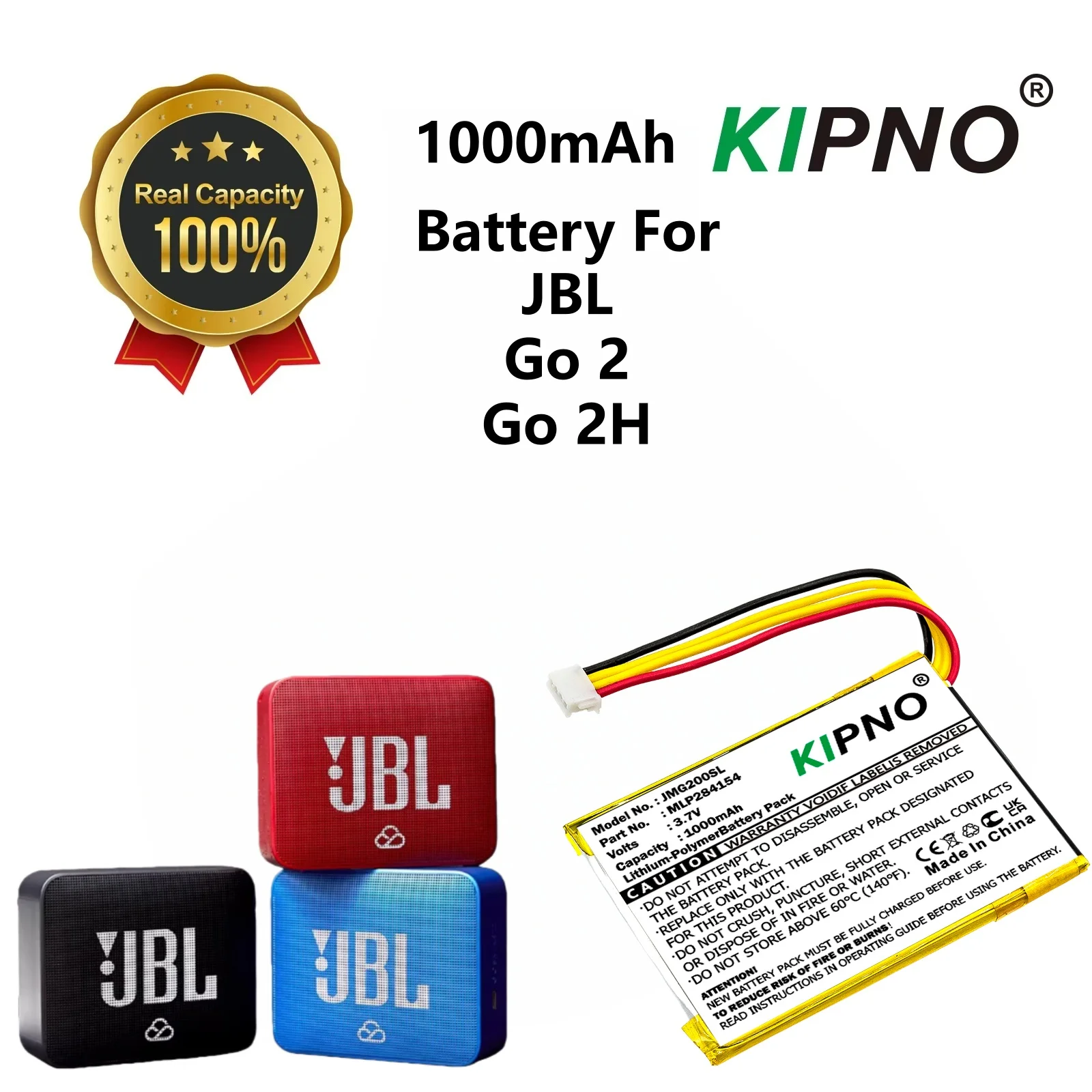 

KIPNO Replacement Battery GO2/MLP284154 MLP284154 for JBL Go 2, Go2H 3.7V/1000mAh