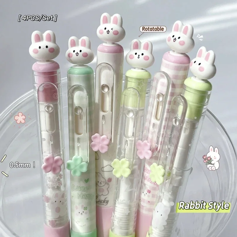 4PCS/Set Rabbit Style Gel Pen 0.5mm Quick Dry Black Pen Creative Gel Pen Set With Transparent Storage Bag Office Supplies