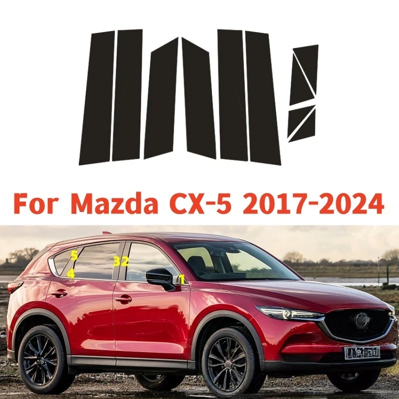 

Для Mazda CX-5 2013-2024 2018 2019 2020 2021 2022 10 шт. черные накладки на окна центральной колонки B, наклейки на стойку C, аксессуары