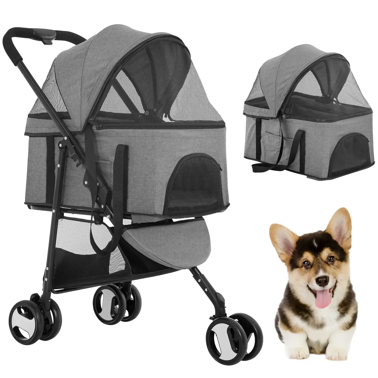 Pet Stroller,luxury Pet Stroller Travel 3 Wheel Dog Strollers With Removable Carriage