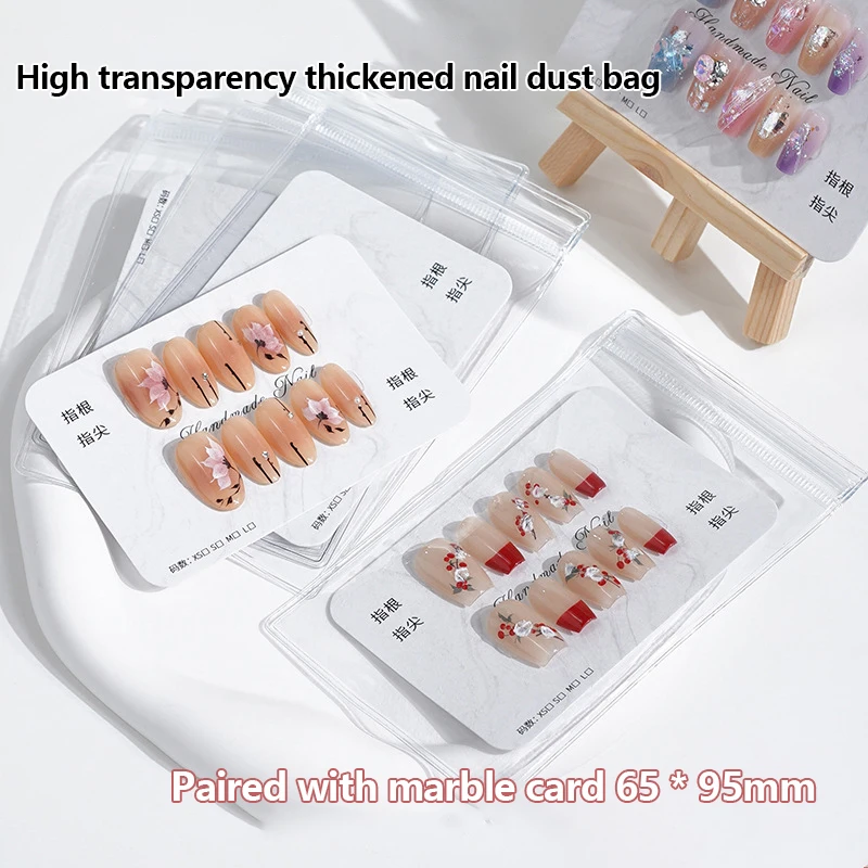 5Pcs Transparent PVC Self-sealing Bag Nail Display Organizer Thickened Dust Bag Marble Pattern Nail Art Card Photography Props