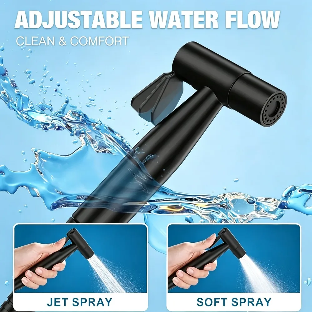 Black Versatile Bathroom Spray Gun with Strong Water Pressure Durable Hose And Mount for Bidet Toilet Floor Pet Bath view 3