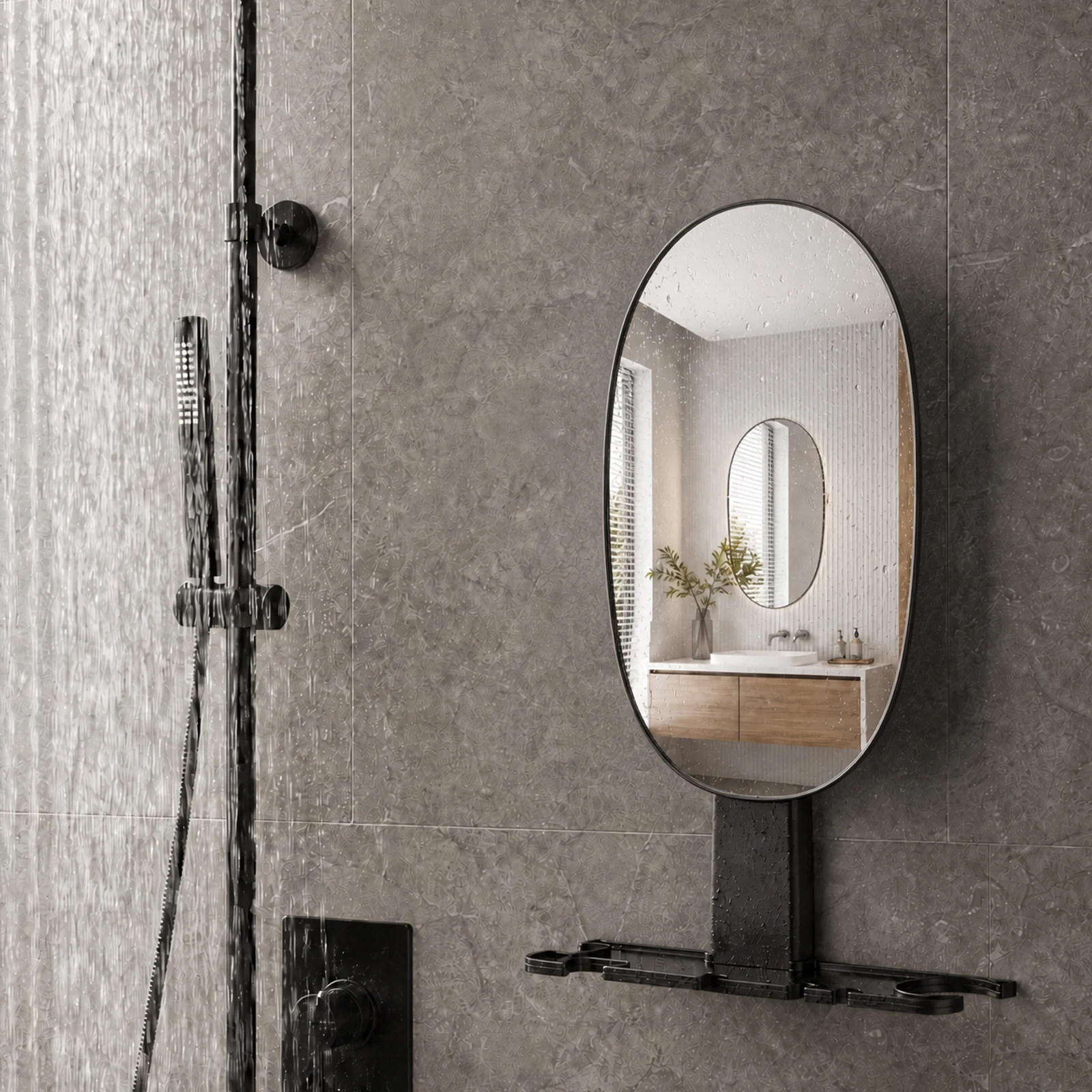 Shower Anti Fog Mirror ABS Material Mirror with Razor Toothbrush Storage Holder For Men Shaving Women Makeup Bathroom Accessory