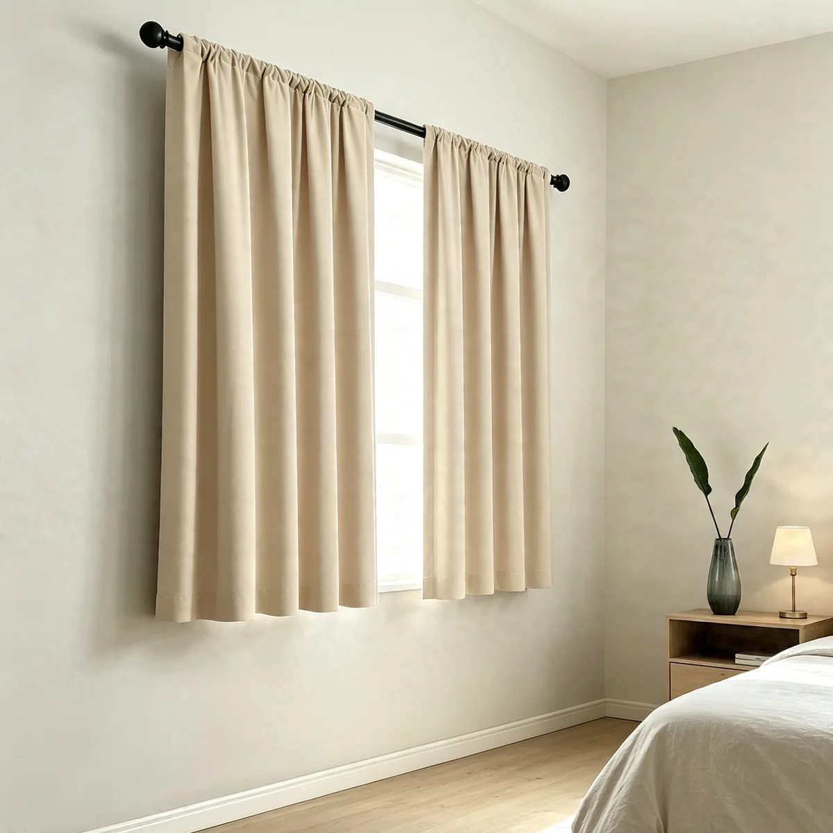 Lightweight Full Blackout Rod Pocket Curtains, Solid Milk Tea Thin Shading Drapes for Household Small Windows