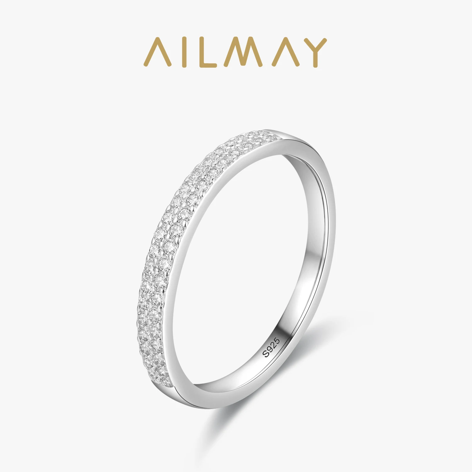 Ailmay Classic 925 Sterling Silver Dazzling Cubic Zirconia Geometric Stackable Finger Rings For Women Wedding Statement Jewelry