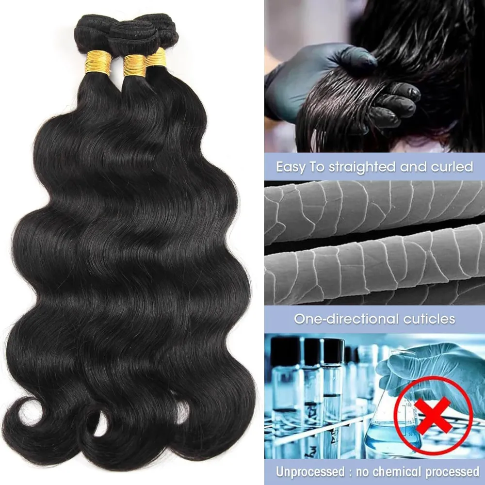 Extensiones de cabello humano mechones de cabello ondulado con cierres 13x4 Frontal de encaje con mechones de cabello humano mechones de cabello virgen brasileño