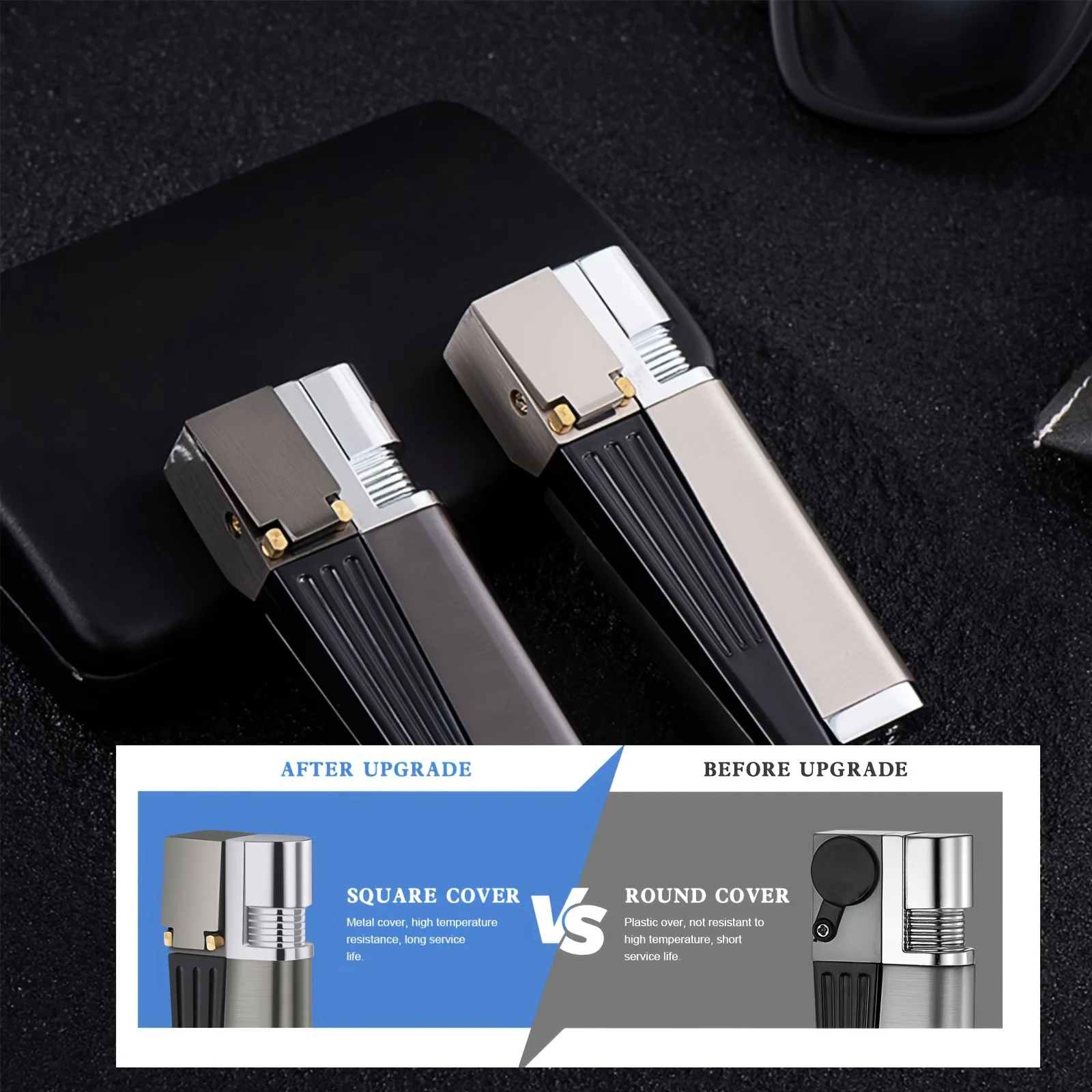 Portable 2 in 1 Metal Lighter Combo Set with Tube Foldable Lighter Open Soft Flame Multipurpose Men Smoking Gadget (Fuel Free)