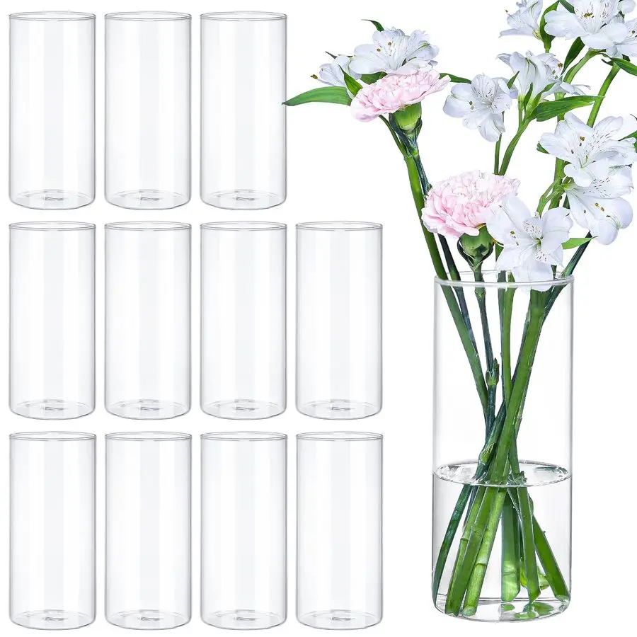 

Glass Cylinder Vases 8 Inch Tall Clear Flower Vases for Centerpieces Wedding Decoration, Hurricane Floating Candle Customizable