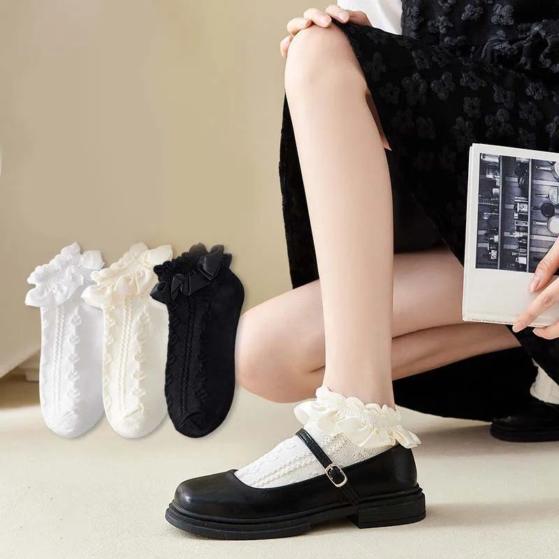 

Women's Short Socks Lace Trim Cute Bow Summer Thin Socks