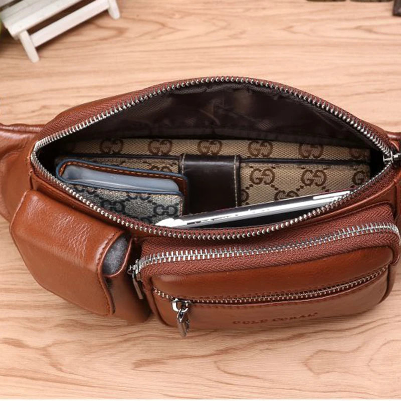 Genuine Leather Men Sling Chest Waist Bum Bags Multi-Purpose Shoulder Messenger Bag Natural Skin Male Hip Fanny Belt Pack