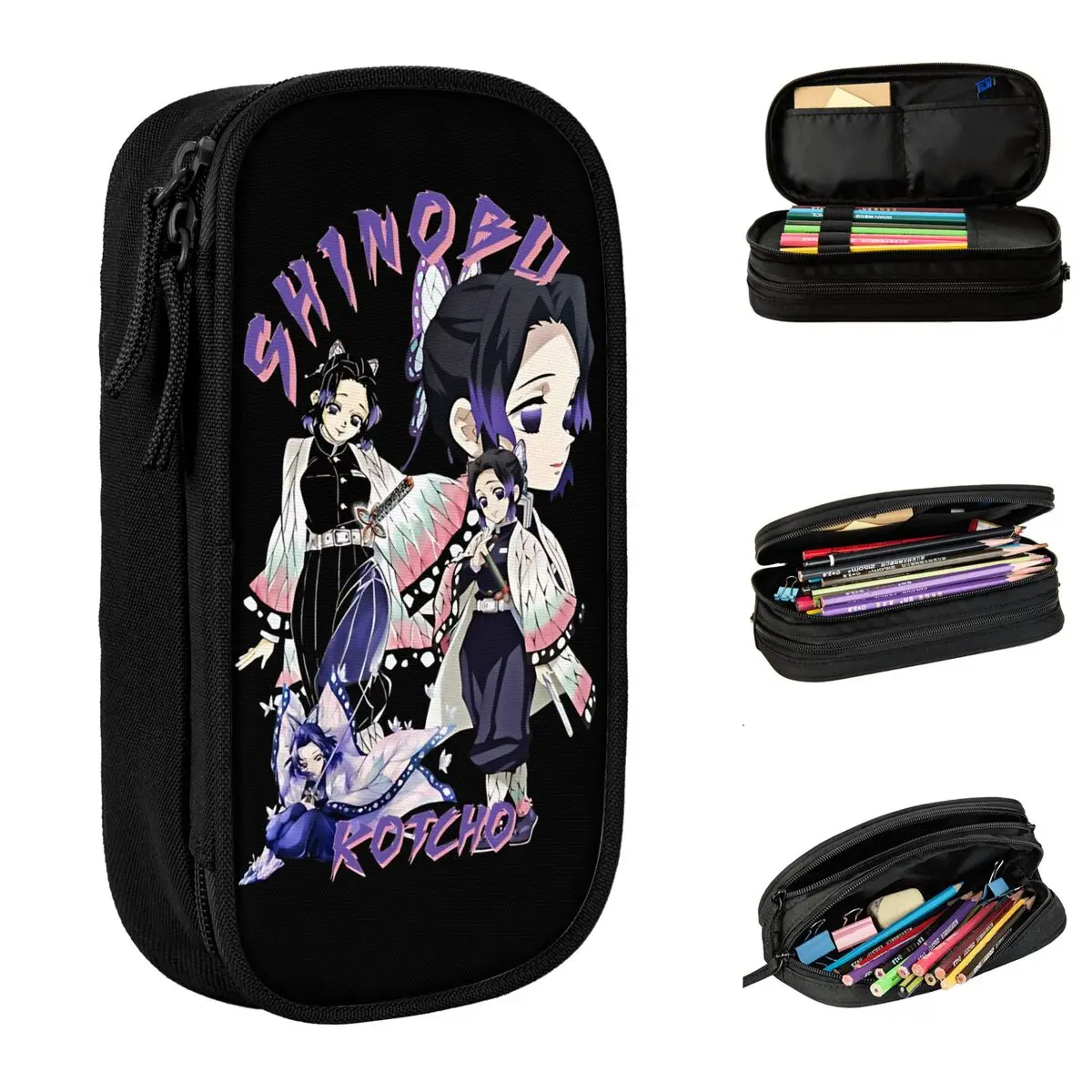 Shinobu شيطان القاتل مقلمة متعة انمي ياباني قلم رصاص أكياس طالب تخزين كبير اللوازم المدرسية مقلمة التجميل
