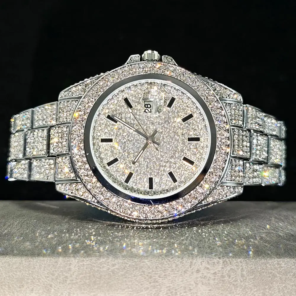

Hot Fashion Ice Watch for Men Brand UNIGUET Hip Hop Man Full Diamond Jewelry Wristwatch With Calendar Dropshipping