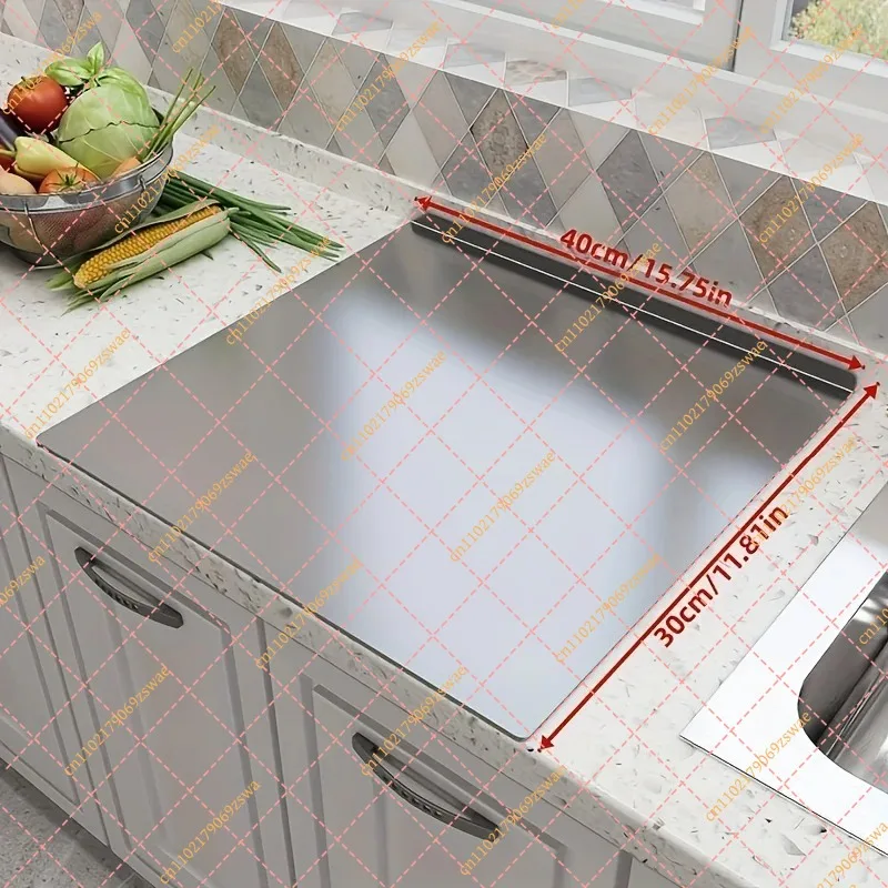 Heavy Duty Stainless Steel Cutting Board, Non-Slip Meat & Vegetable Chopping Block with Juice Groove