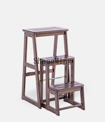 ZYY household high value solid wood three-story ladder stool dual-purpose folding ladder household wooden ladder indoor