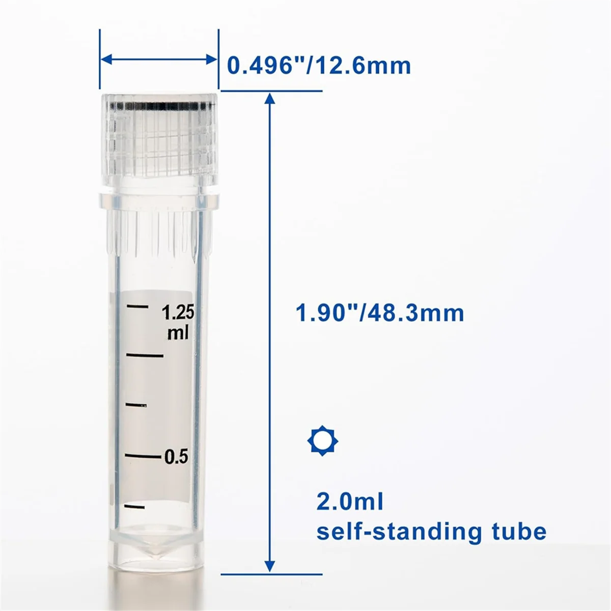 Cryovials Sterile Tubes 2ml Lab Vials with Caps Cryovial for Low Temperature Storage, Case of 100