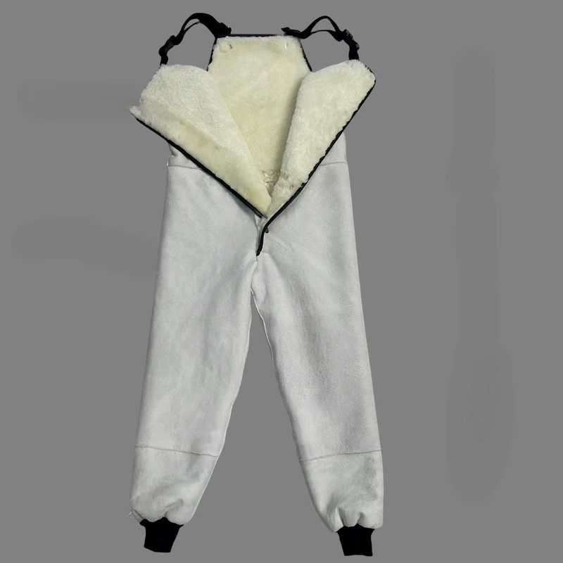 Inverno originale pelliccia ecologica uno pantaloni di lana addensati in pile a vita alta protezione per la schiena fodera calda uomo donna pantaloni in pelle