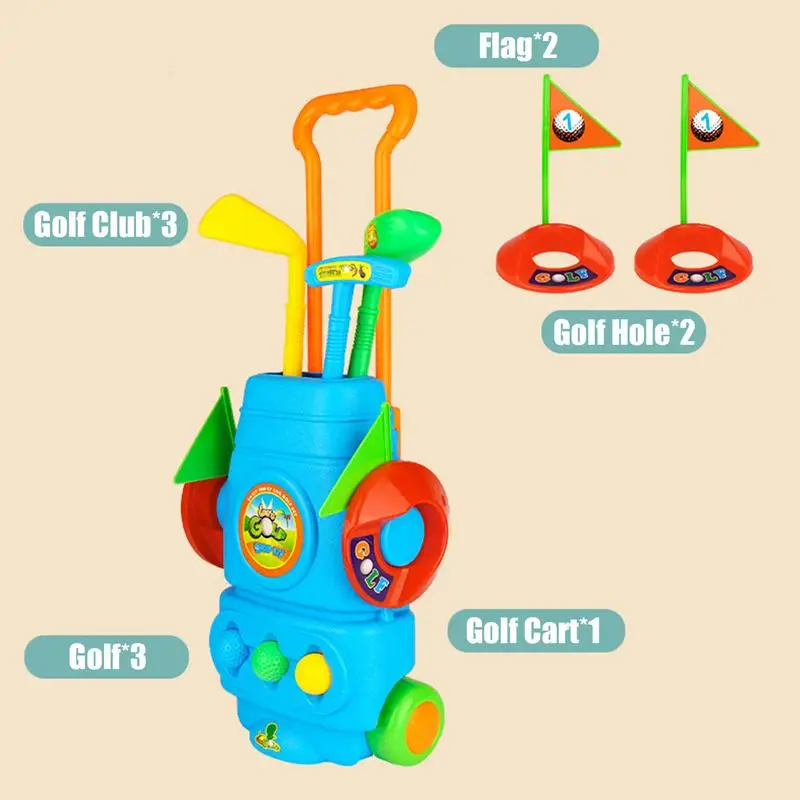 Kids Golf Clubs Cart Toddler Golf Set Kid Golf Set With Cart 3 Golf Clubs 3 Golf Balls And 2 Practice Holes For Boys Girls 3 4 5