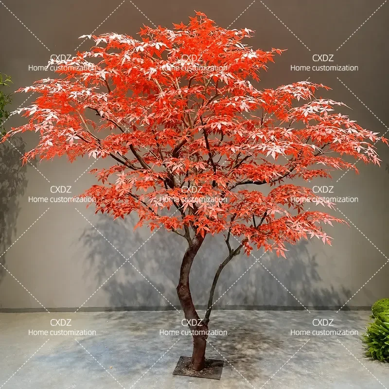 Simulation Red Maple Tree Bonsai Artificial Chicken Feet Maple Dry Landscape Fake Tree Floor Ornament for Tea Room Indoor