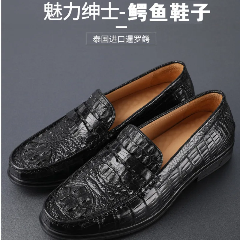 

New Authentic Thai Crocodile Men's Bean Shoes Warm Casual Shoes High Genuine Leather Suede Business Casual Formal Leather Shoes