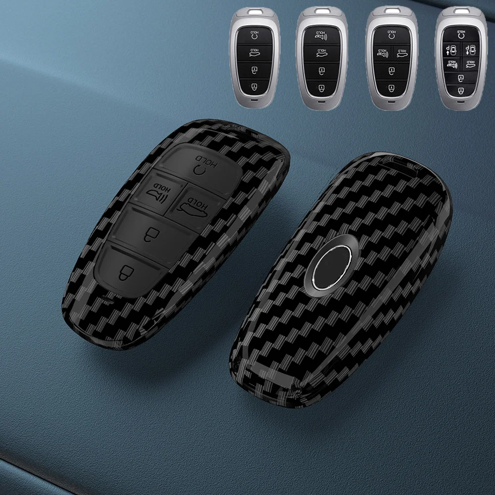 Tampa da chave do carro do carbono para Hyundai, auto Shell, caso do fob, chaveiro para Santa Fe, Tucson 2022, NEXO NX4, Atos Solaris Prime 2021