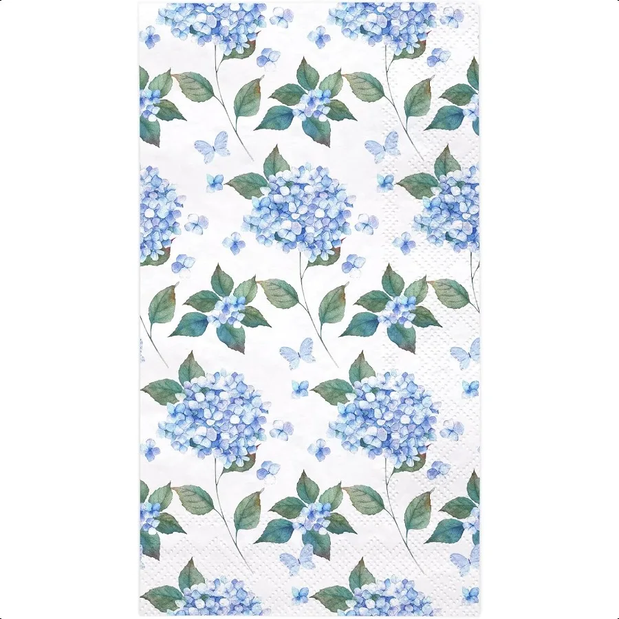 ผ้าเช็ดปากลายดอกไฮเดรนเยีย 25 ชิ้น ผ้าเช็ดมือ 3 ชั้น สำหรับห้องน้ำ งานแต่งงาน งานเลี้ยงฉลองทารก งานเลี้ยงน้ำชา งานเลี้ยงในสวน งานวันเกิด