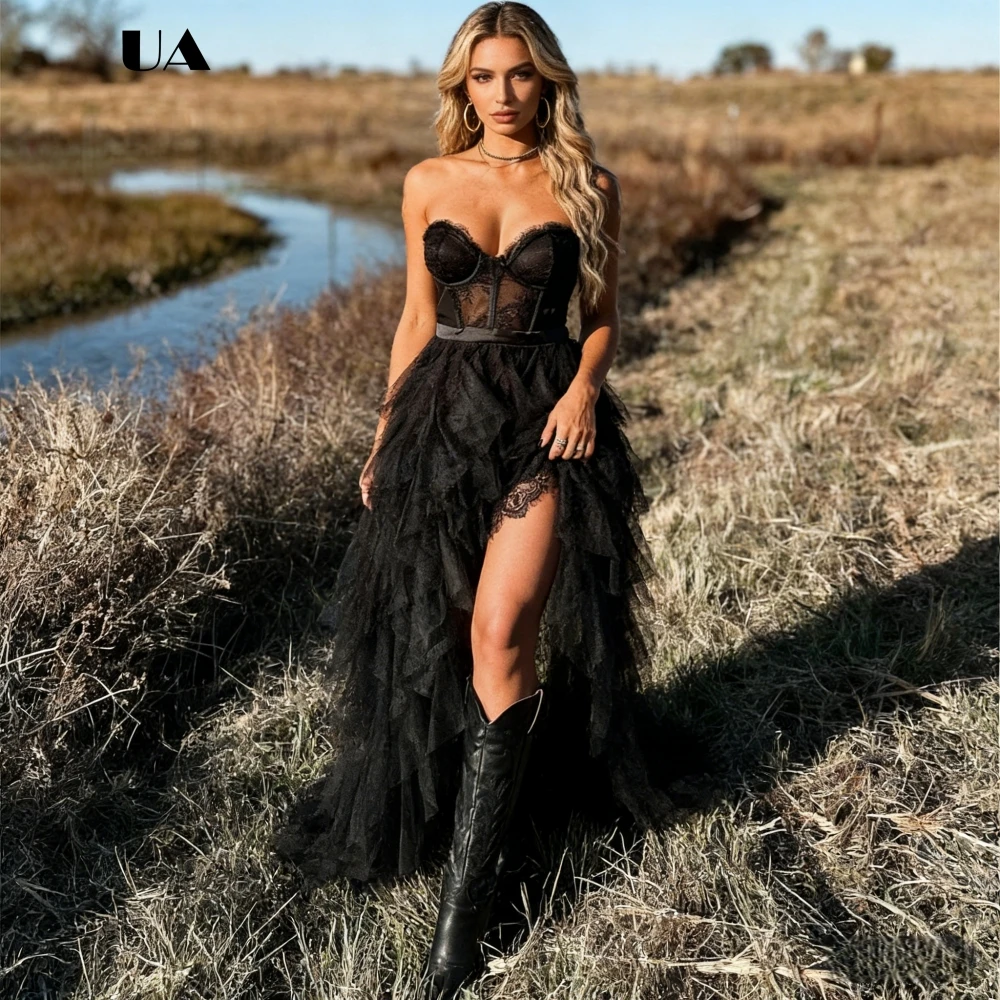 

ULBYANRY Sexy Heavy Industry Fishbone Lace Sleeveless Prom Dress, Elegant Mesh Sweetheart Neck Maxi Dress, Fashionable Ball Gown