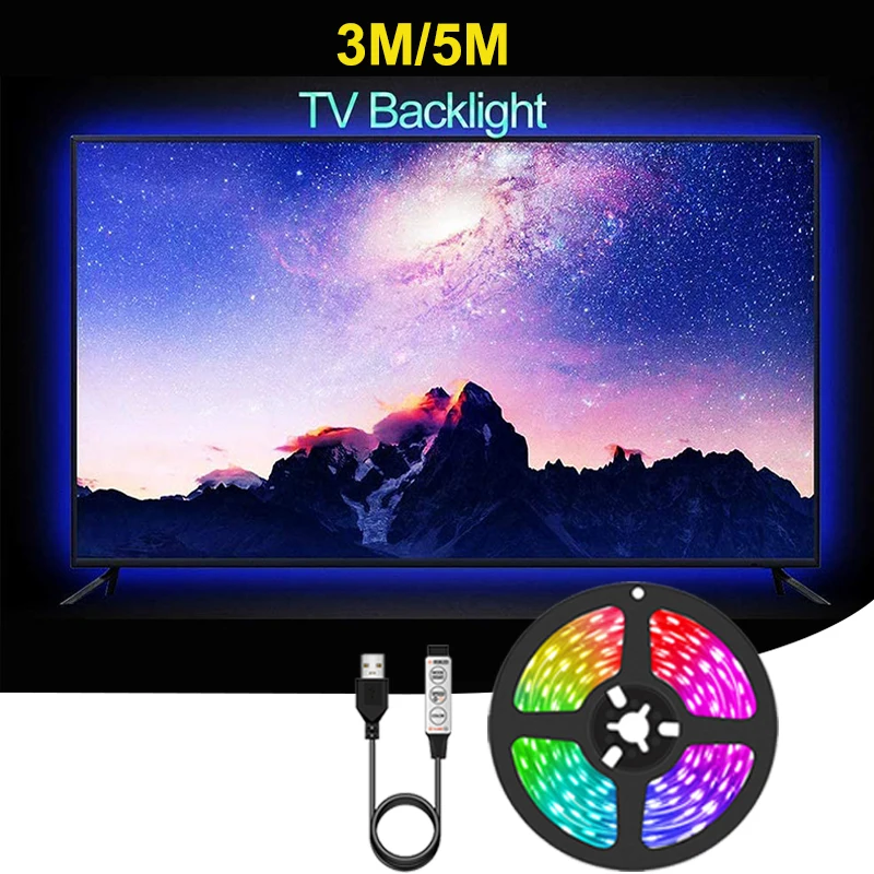 

USB 3Key RGB Led Strip Lights For TV Backlight Dimmable RGB LED Tape Smart Control 5V RGB LED Lights 5050 Wall Room Decoration