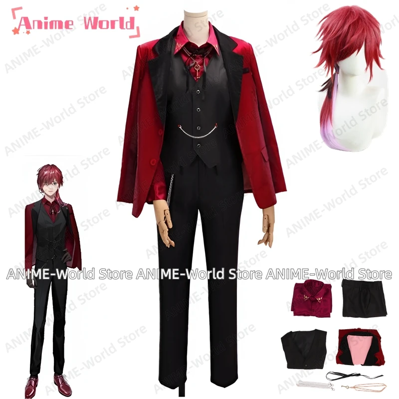 《Custom Size》Vtuber Lauren Iroas 3rd Anniversary Clothes Game Suit Handsome Cosplay Costume Halloween Party Role Play Outfit Wig