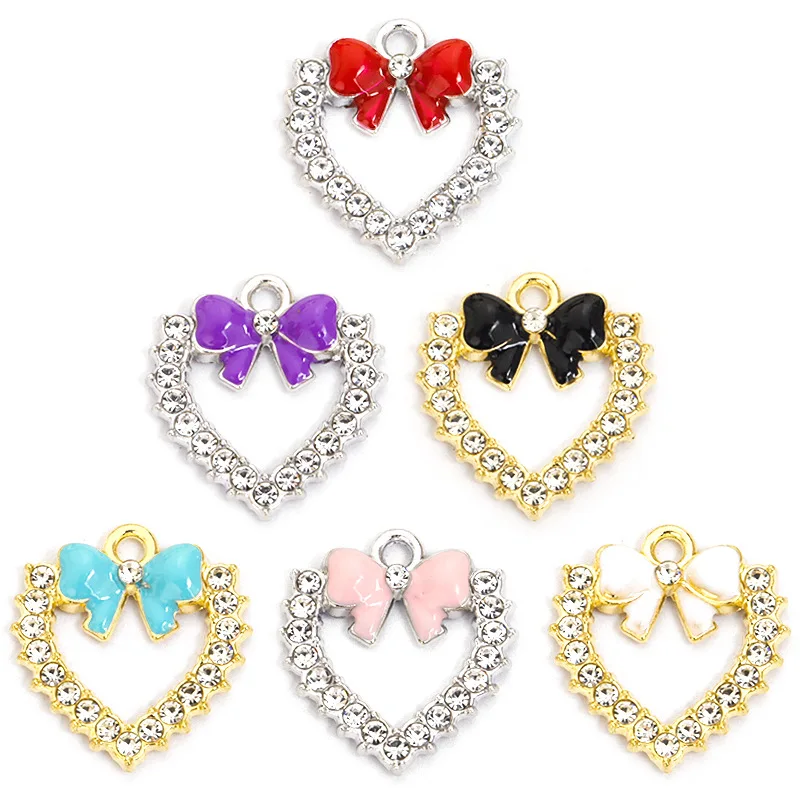 

100PC/lot bowknot heart Pendant Charm dangle charms 17.3x18.6mm Fit For Bracelet Necklace keychain jewelrys making