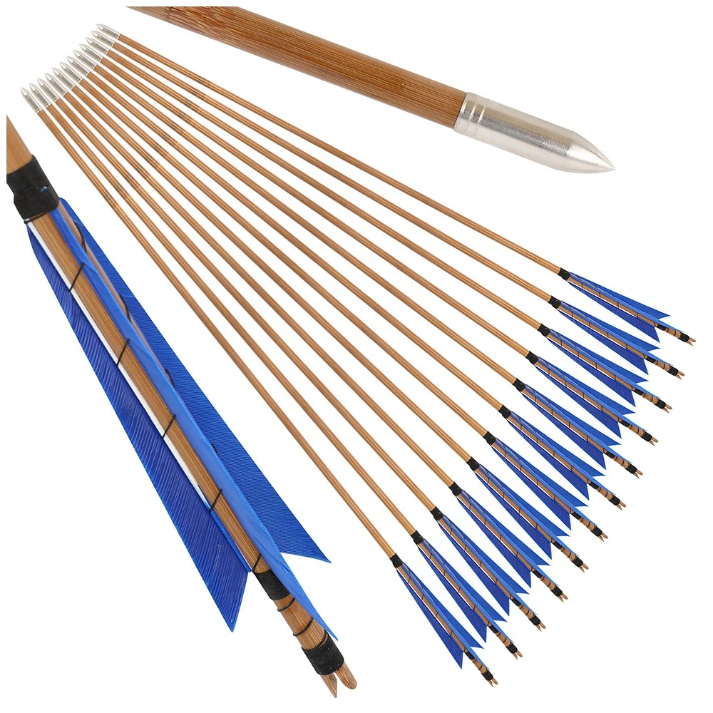 

Archery Bamboo Hunting Arrows 6/12 Pieces Real Feather Fletching for Traditional Recurve Bow Outdoor Target Practice Use
