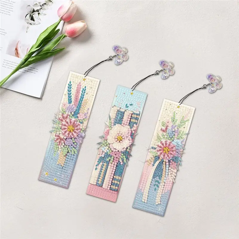3Pcs Special Shape Diamond Painting Bookmarks With Pendant DIY Diamond Art Bookmarks Kits Gift For Reader Crafts Lovers