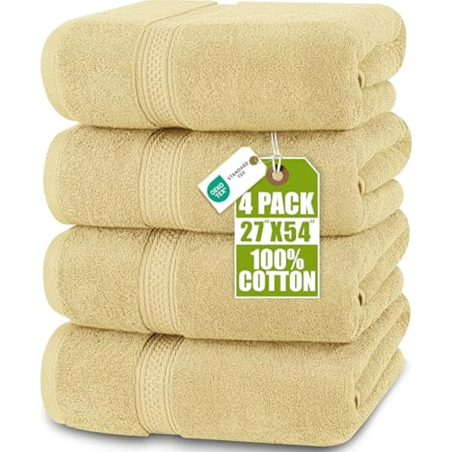 Bath Towels Set for Daily Use, 100 Ring Spun Cotton, Beige, 600GSM Lightweight Highly Absorbent Quick Drying