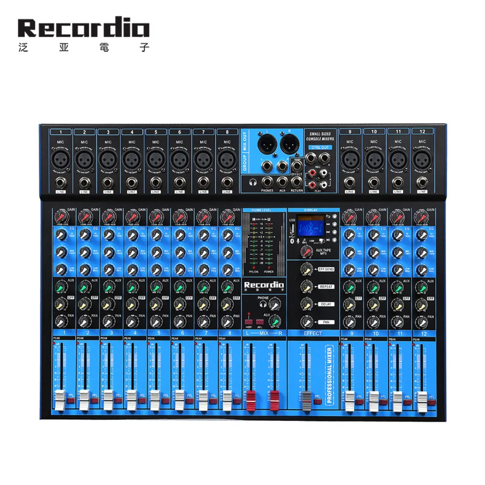 GAX-ET12 Professional 12 Channel Mixer Single Group Output Blueteeth with Effect Reverb for Stage Wedding Performance